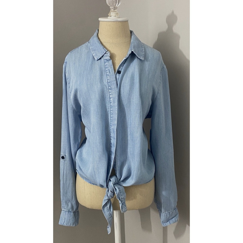 Womens Lightweight Denim Style Button Down Shirt Size Large Western BOHO Country